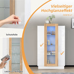 Living Room Cabinet, 3-Door High-Gloss LED Display, Glass Shelves & Drawer, Transparent