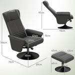 Recliner Chair with Footstool, Swivel Reclining TV, 150kg Load, Microfiber Cloth, Black
