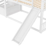 Bunk Bed House 90x200cm Storage Stairs Slide Railing - White