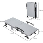 Folding Guest Bed, Adjustable Backrest, Wheels, Steel Frame, Light Grey/Black, 190x76x33cm