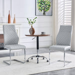 Dining Chairs Set of 2 with High Backrest and Diamond Pattern, Light Grey PU Leather