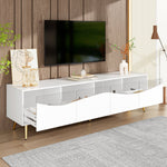 Modern TV Cabinet 180x50cm LED Lighting Glass Front Storage Lowboard White Gold Metal