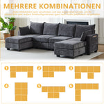 Modular Sofa U-Shaped 6-Seater Chaise Longue Storage Ottoman Chenille