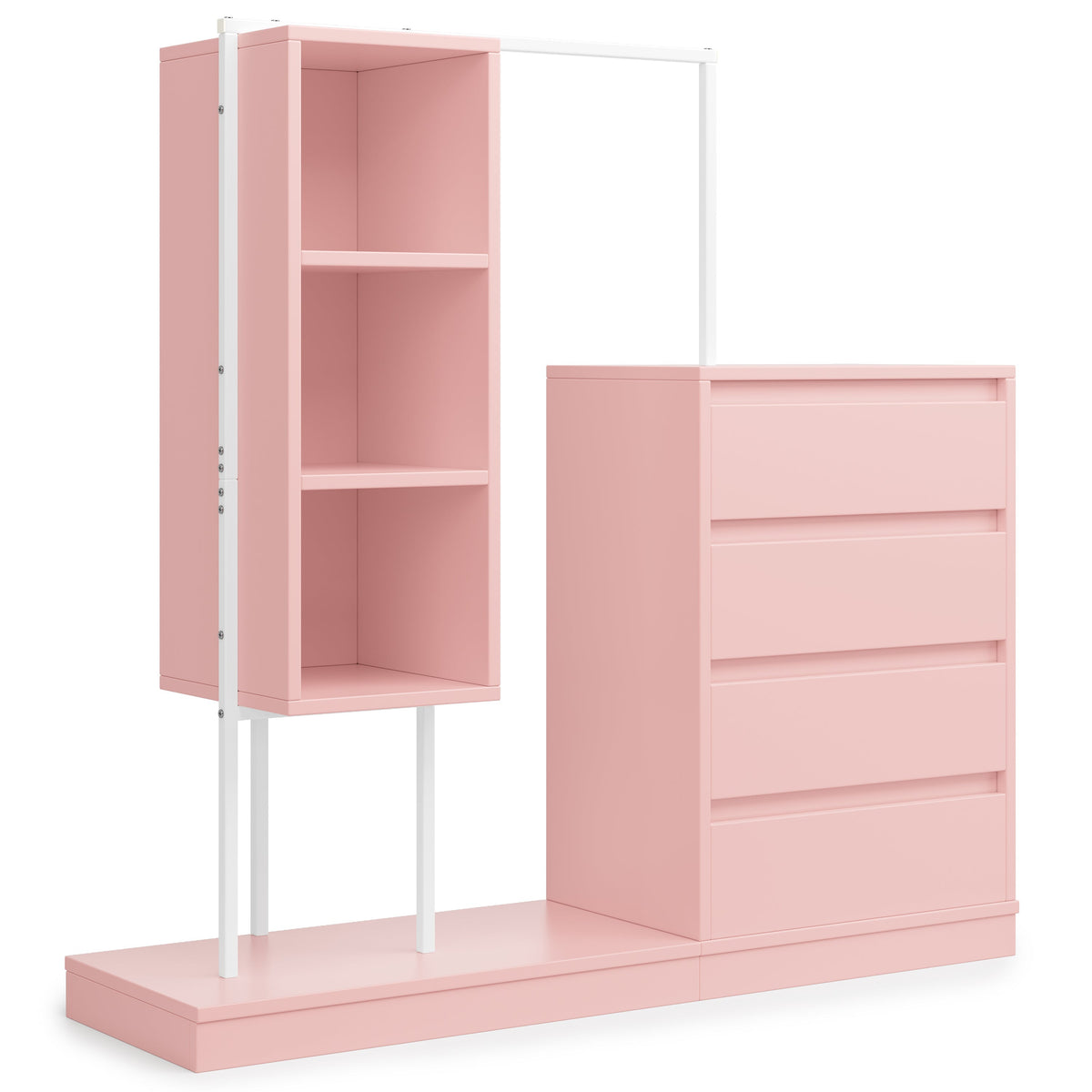 Drawer Cabinet Wardrobe Set, Sideboard Clothes Rail W140/W40/H135, Pink