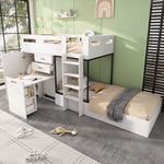 Children's Bunk Bed with Pull-out Desk, Wardrobe, Storage, White