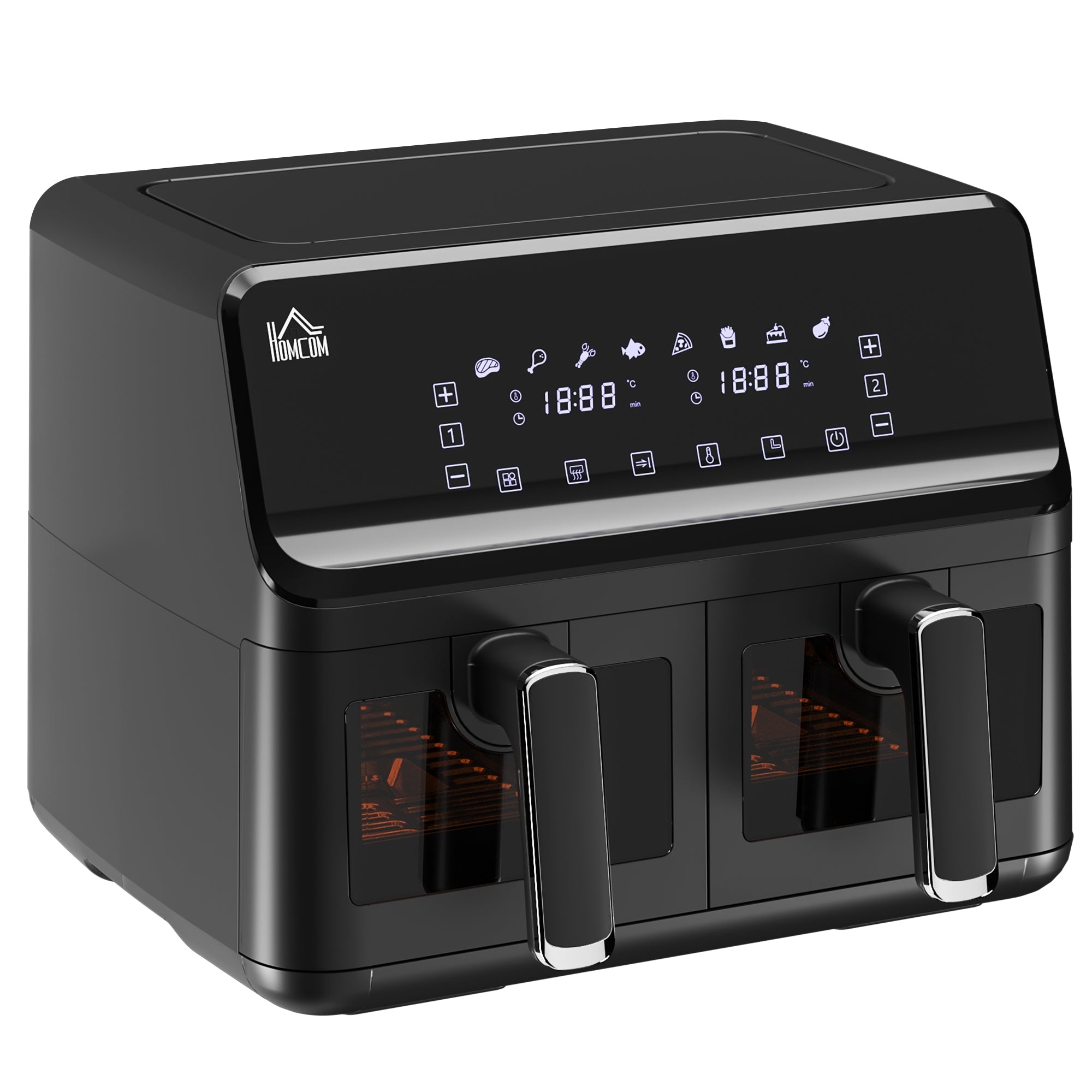 Air Fryer, Dual 4-Liter Baskets, 8 Programs, Black