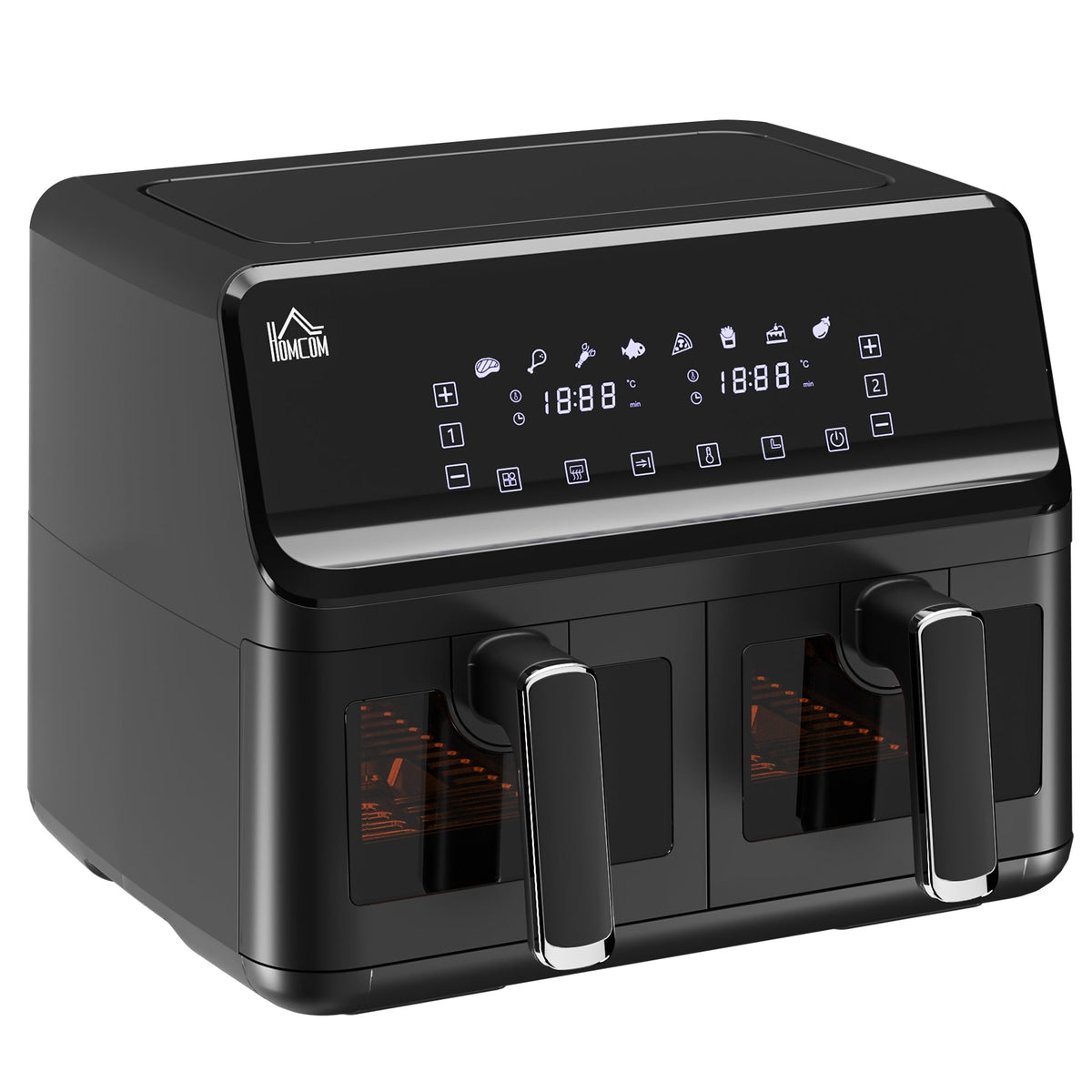 Air Fryer, Dual 4-Liter Baskets, 8 Programs, Black