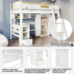 Bunk Bed with Safety Rail, Table, Wardrobe, Ladder, 90x200cm, Pine/MDF White/Natural