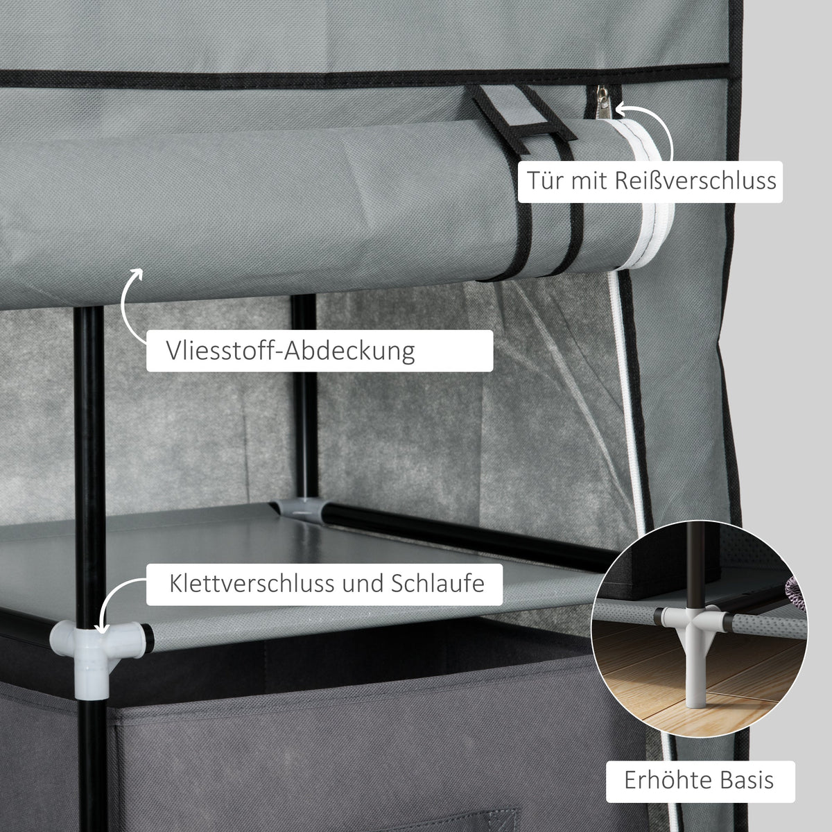Fabric Wardrobe, Folding with Drawers & Clothes Rail, Dark Grey Non-Woven Fabric