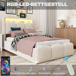 Upholstered Bed 90x200 with Storage & LED, Beige Velvet