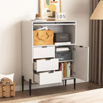 Sideboard with 3 Drawers 1 Glass Door Storage 85x40x120cm - Wooden