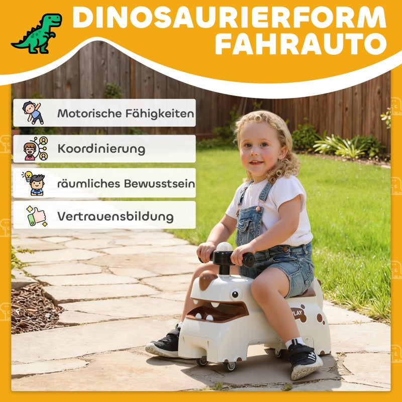 Dinosaur Push Car with Steering Wheel, Lights and Sounds, Cream White and Brown