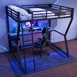 Loft Bed 140x200cm Desk Console Shelf LED USB/Power Stairs - Black