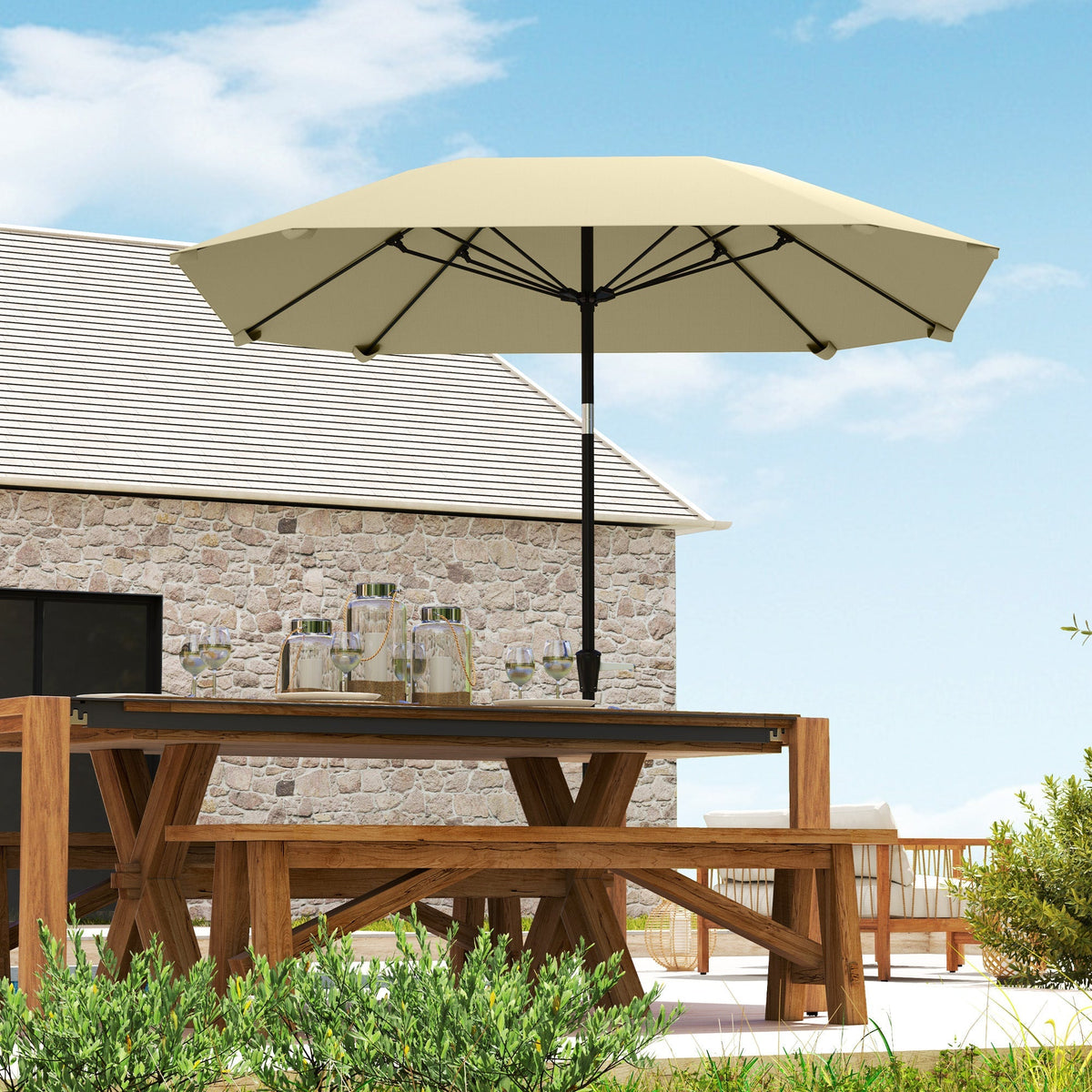 Parasol, Octagonal Folding Beach Patio, Beige
