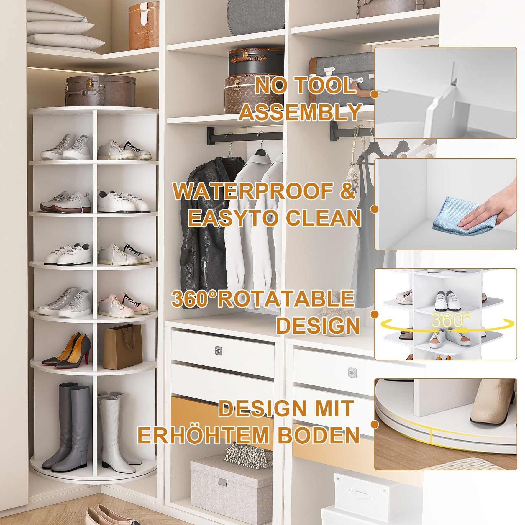 Rotating Shoe Rack 6-Tier 360° 24 Pair Capacity Boot Shelf - White