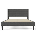 Upholstered Bed 140x200cm, with Slatted Frame & Headboard, Double Bed, Linen Dark Grey