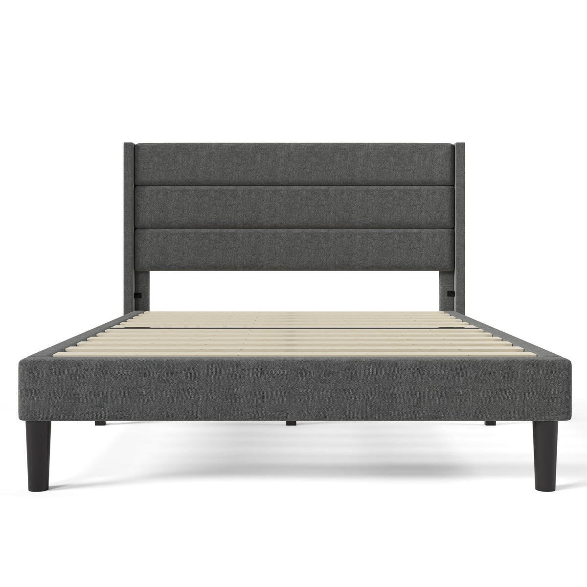 Upholstered Bed 140x200cm, with Slatted Frame & Headboard, Double Bed, Linen Dark Grey