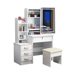 Dressing Table Set with 3-Color LED Mirror, Stool & 4 Drawers, White
