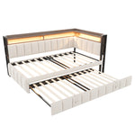 Upholstered Sofa Bed 90x200cm with Trundle & LED, Beige Velvet