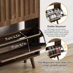Shoe Storage Cabinet with Vertically Grooved Surface and Medieval Style, 60cm High, Walnut