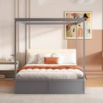 Canopy Bed 140x200 cm with Large Drawers & Soft Headboard, Wooden Grey