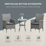 Rattan Garden Furniture Set, 3-Piece Bistro with Side Table, Black/Brown