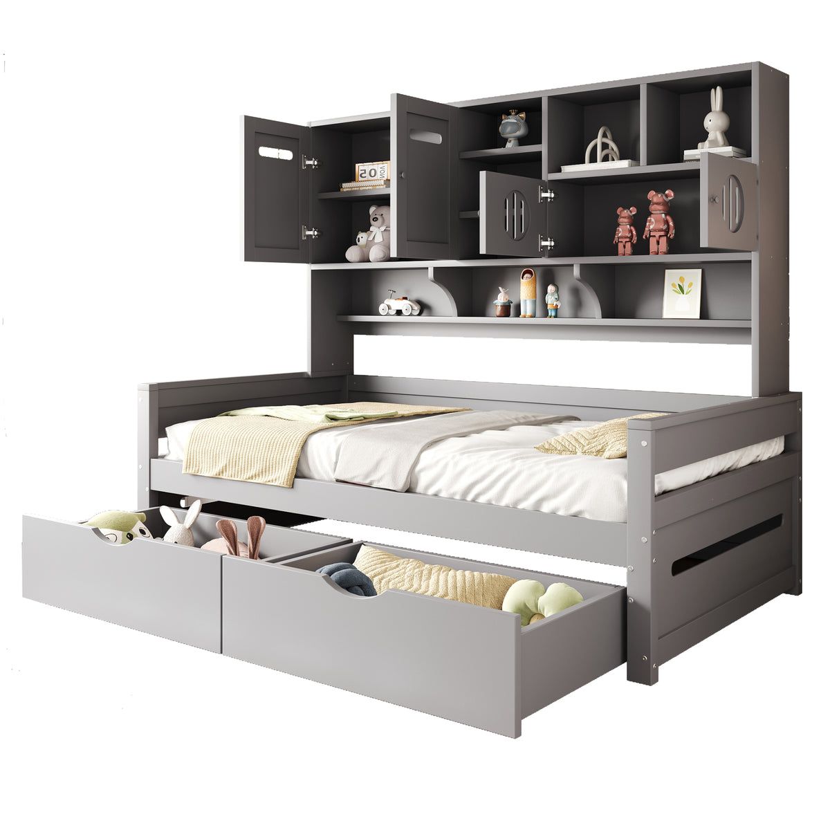 Wooden Sofa Bed 90x200 cm with Large Storage Drawer, Grey