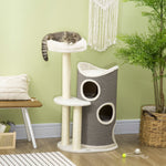 Cat Tree 109cm, Scratching Barrel & Bed, Sisal, White Grey