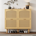 Shoe cabinet with 4 folding drawers, rattan and metal, wooden
