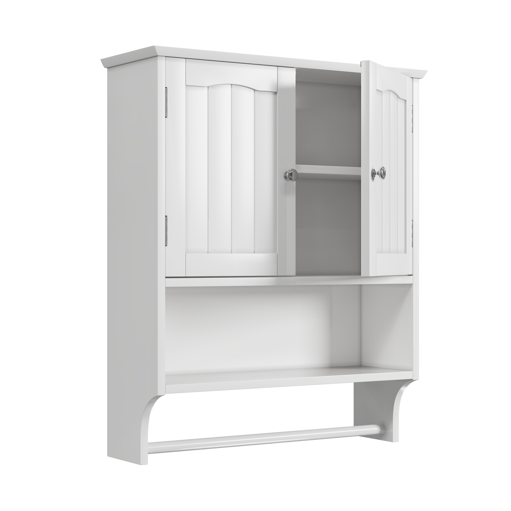 Bathroom Cabinet, Wall-Mounted Towel Rack & 2 Adjustable Shelves, White