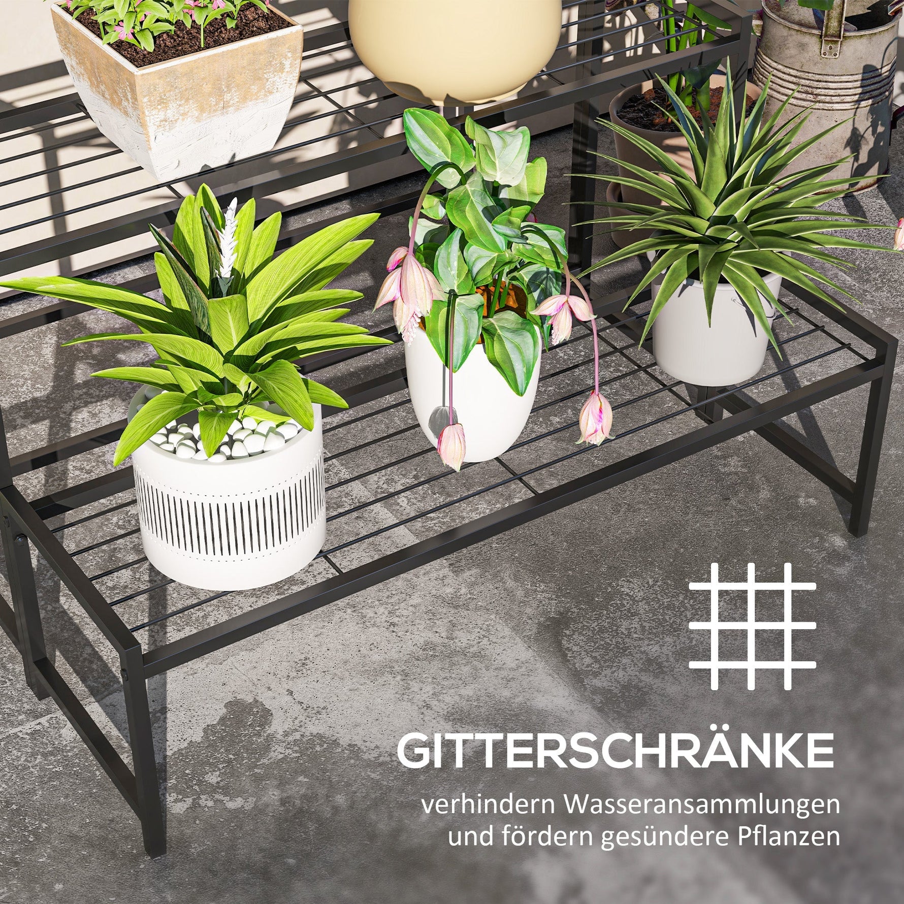 3-Tier Plant Stand, Metal, 66cm High, Black