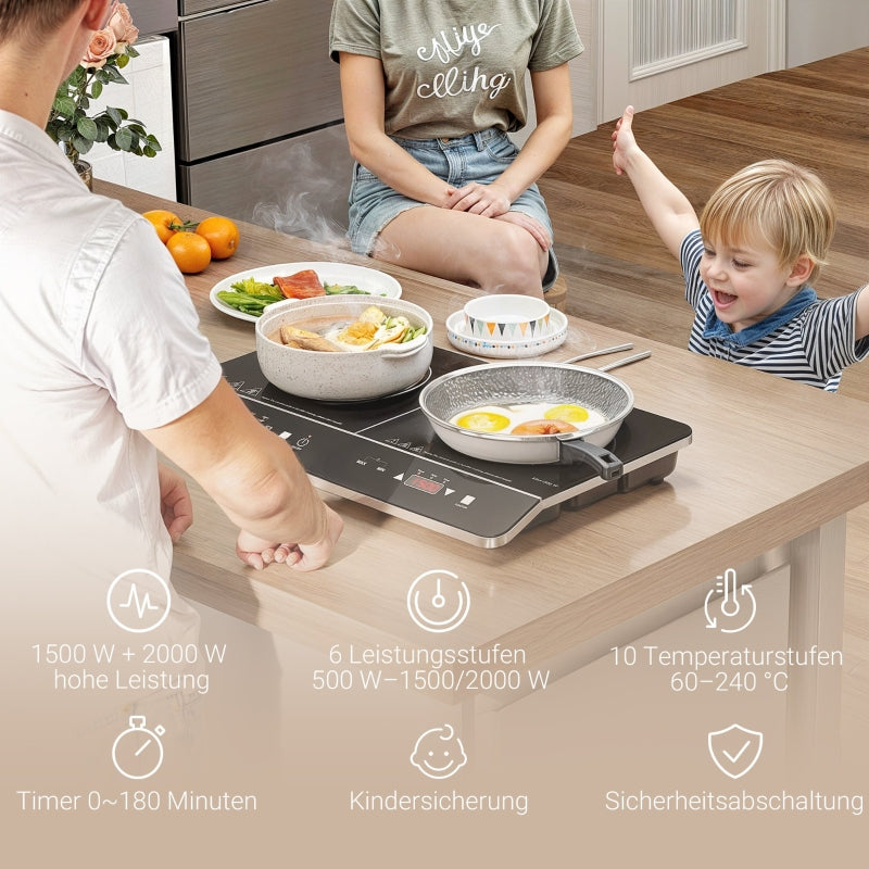 Induction Hob, 2 Plate Portable, 3500W, Black