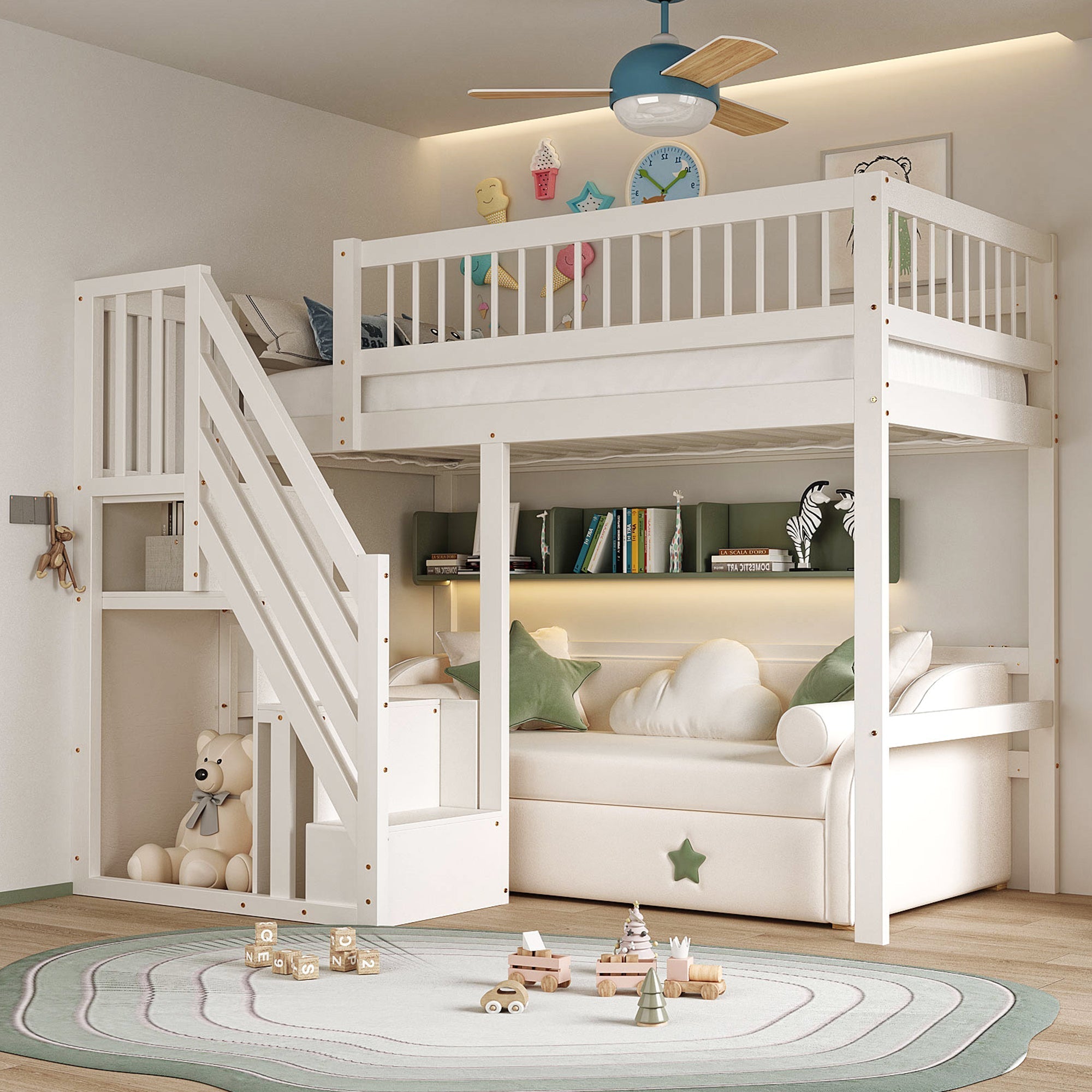 Solid Wood Bed 90*200, Storage Stairs, Children's Youth Single, White