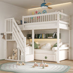 Solid Wood Bed 90*200, Storage Stairs, Children's Youth Single, White