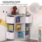 Children's corner shelf with 3 storage boxes, toy storage, gray