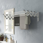 Clothes Airer, Wall Mounted Extendable Drying Rack, 8 Rods, Silver Aluminum