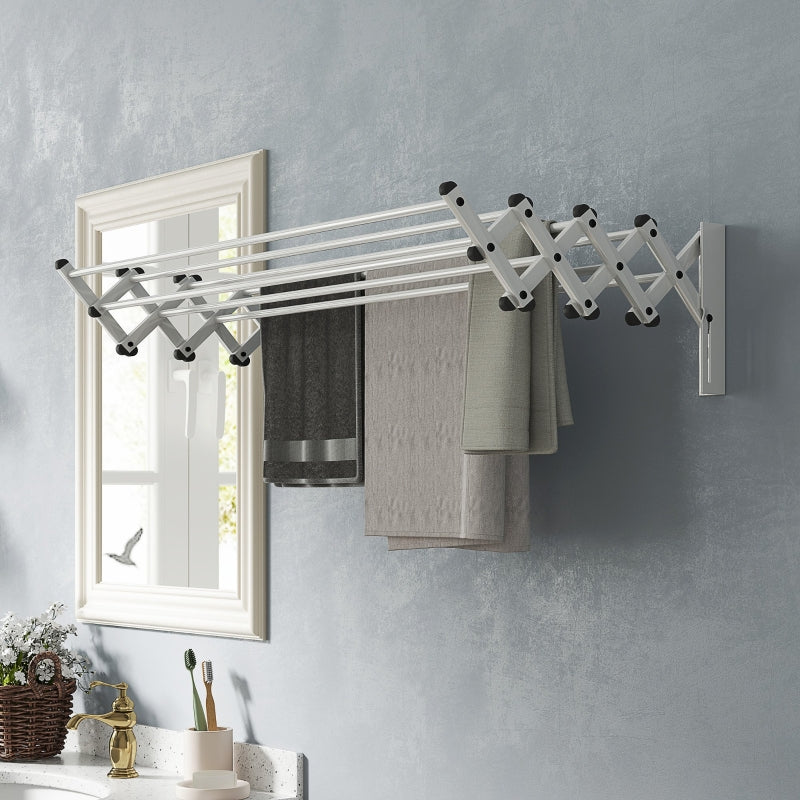 Clothes Airer, Wall Mounted Extendable Drying Rack, 8 Rods, Silver Aluminum