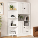 Corner Wardrobe Display Cabinet, 3 Cabinets 2 Drawers, 14 Storage Areas, 104x35x155cm, White