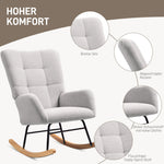 Rocking Chair, Armrests, Wooden Base, Teddy Velvet, Light Gray