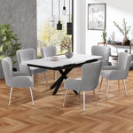 Velvet Dining/Lounge Chair Set of 6 Armrests Lumbar Support Adjustable Feet - Grey
