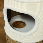 Cat Scratching Barrel, 80cm High, Three-Tier, Plush Rim, Cream White + Brown