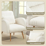 Upholstered Armchair, Padded with Lumbar Cushion and Metal Legs, Fleece, Cream White