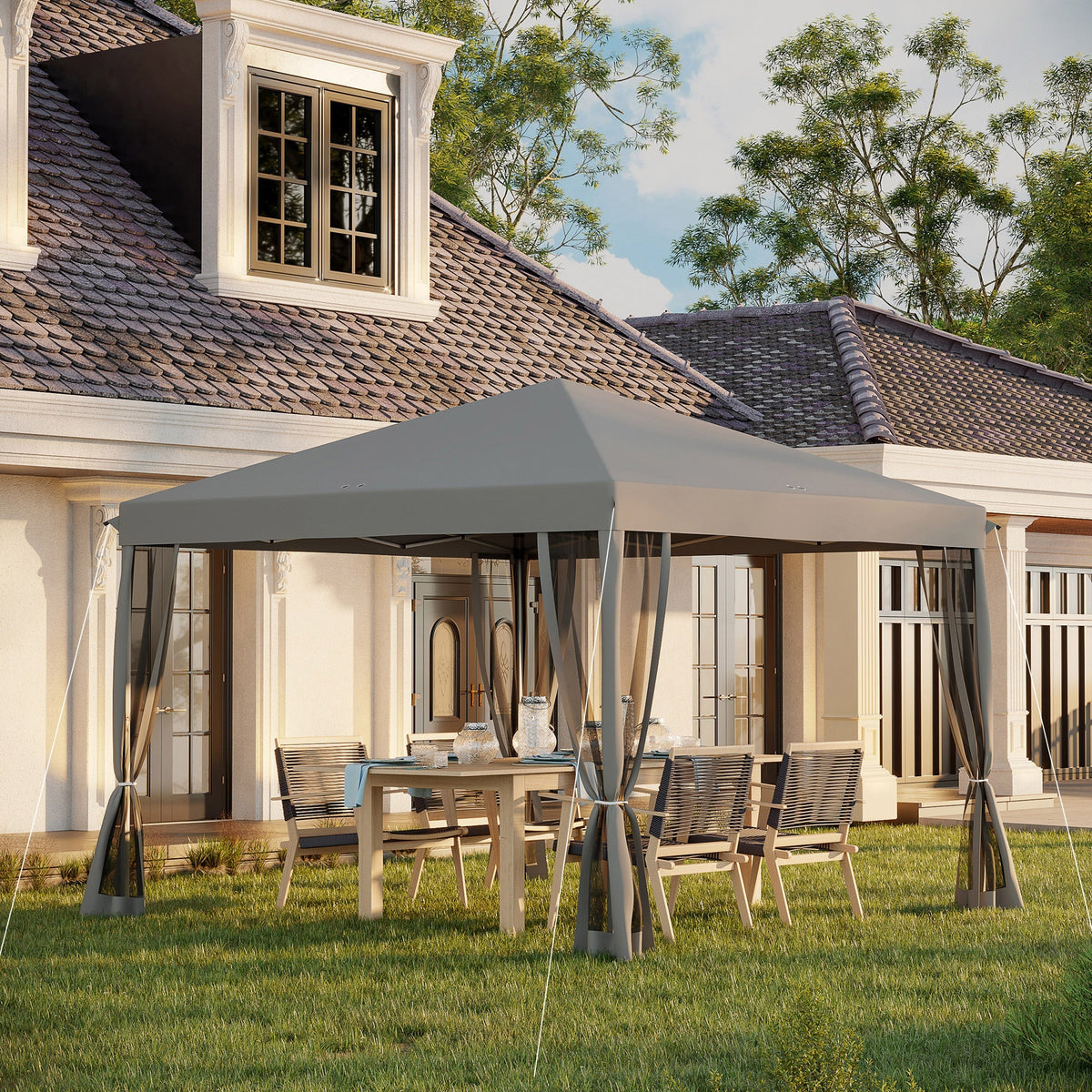 Folding Pavilion/Tent 3x3m Side Walls Carrying Bag Metal Oxford Light Grey/Black