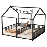 Metal Bed 90x200cm House Design Ladder - Black Iron Frame