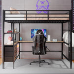 Loft Bed 140x200cm with LED Desk USB Port 3 Drawers Stairs - Black