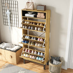 Shoe Cabinet with 3 Drawers and Additional Compartments, Tall and Narrow, Natural Wood Look