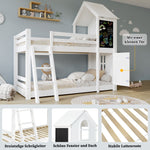Children's Bunk Bed with Windows & Chalkboard, White Pine