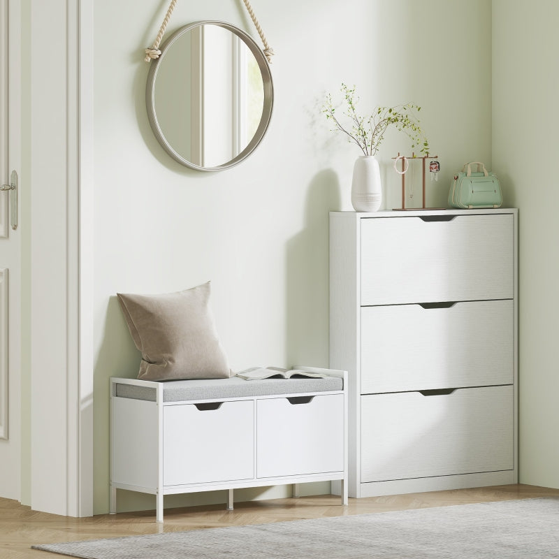 Shoe Cabinet with 3 Doors, Narrow, White