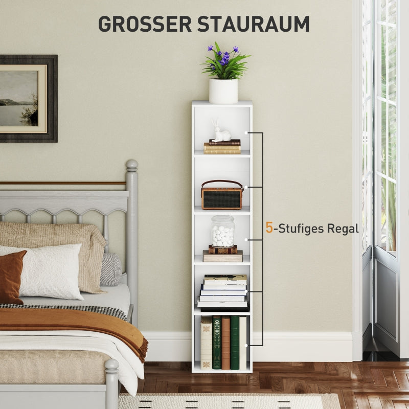 Bookcase, 5-Tier Adjustable Storage Shelf, White