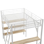Loft Bed 90x200cm with Desk 3 Shelves - White Metal